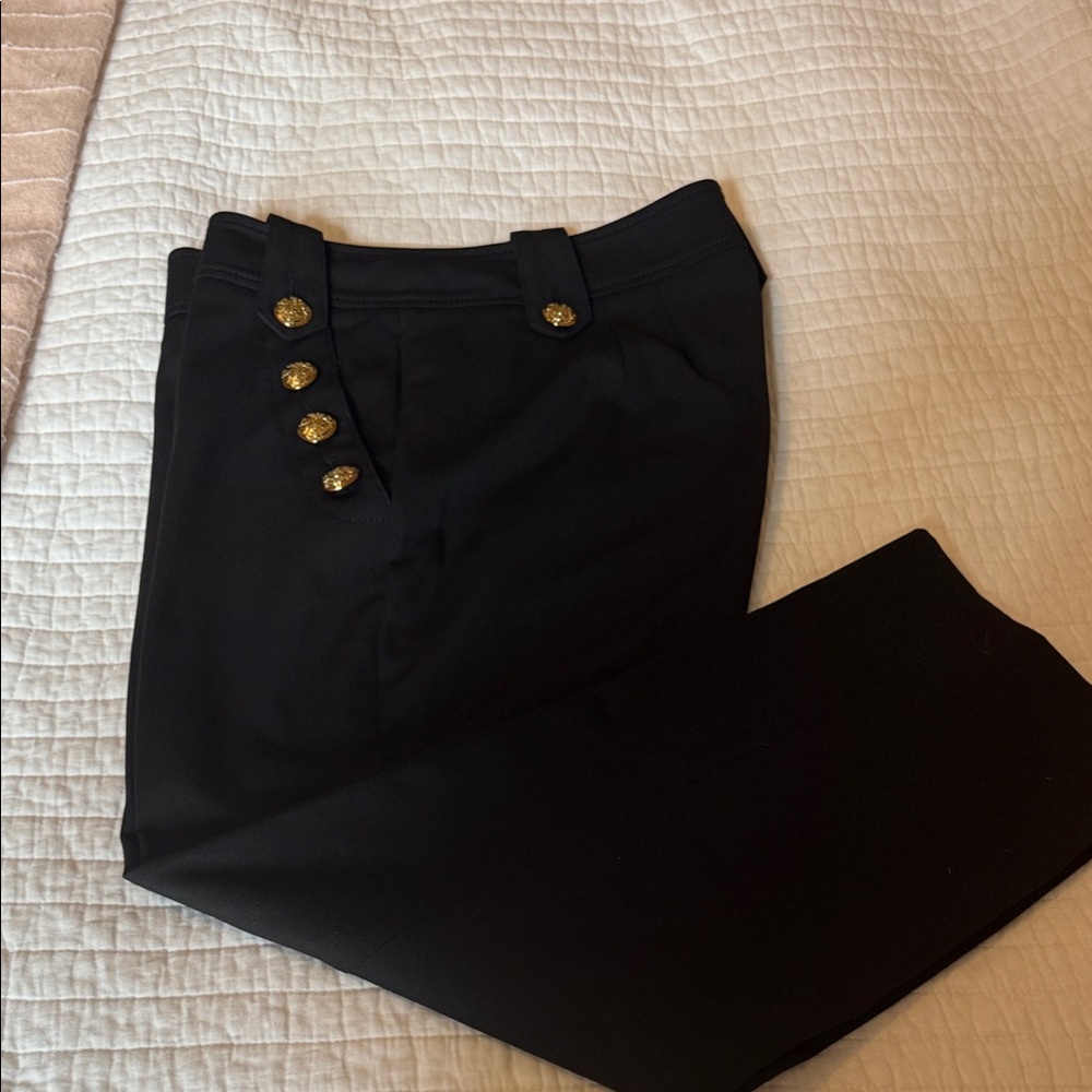 WHBM Elegant Black Women’s Pants with Gold Button Accents
